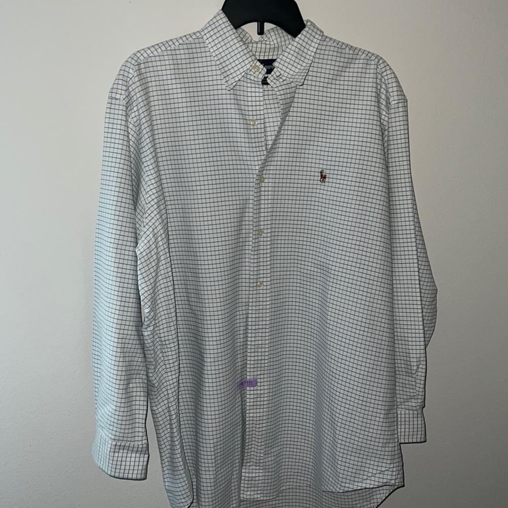 Ralph Lauren Yarmouth‎ 100% Cotton white blue plaid buttoned down shirt Sz 16-33